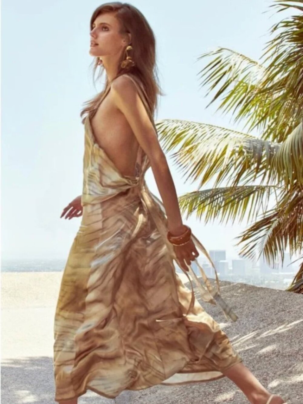 NWT - Zara ZW Collection Boho Satin Printed Watercolor Slip Dress (XS)